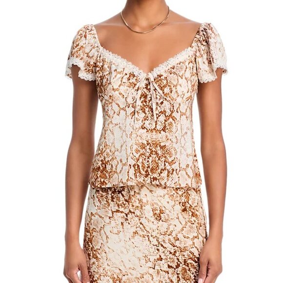 WAYF “Melissa” Lace-Trim Top | Sweetheart Tie • Flutter Sleeve • Lined | NWT M - Picture 6 of 7